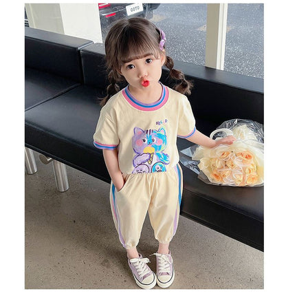 Girls summer suit, children's fashionable children's clothing, casual leggings for small and medium-sized children, fashionable sports two-piece set 