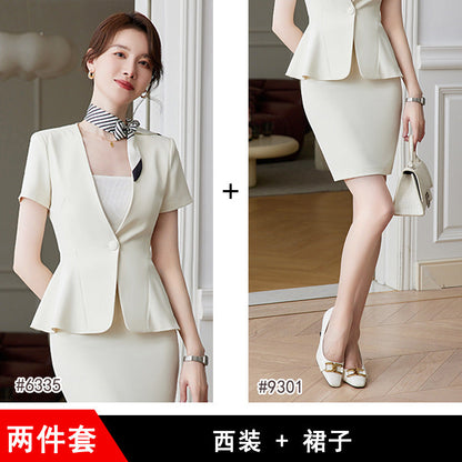 Short-sleeved professional suit suit for women summer thin front desk suit temperament beauty salon work clothes female stewardess uniform 