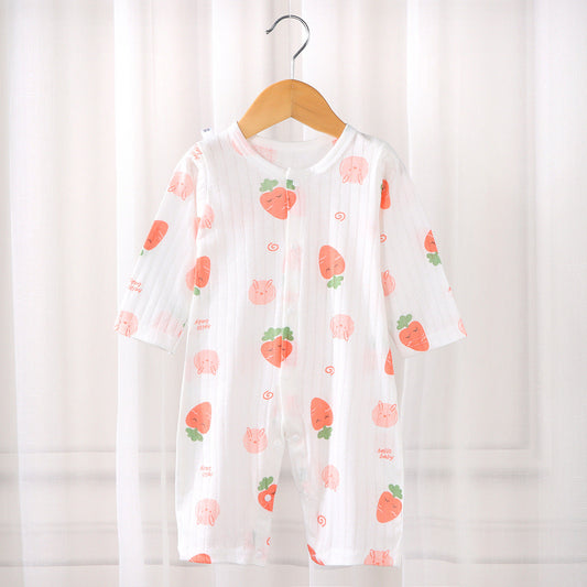 Baby jumpsuit pure cotton long-sleeved split rompers thin pajamas summer new baby clothes boys and girls loose 