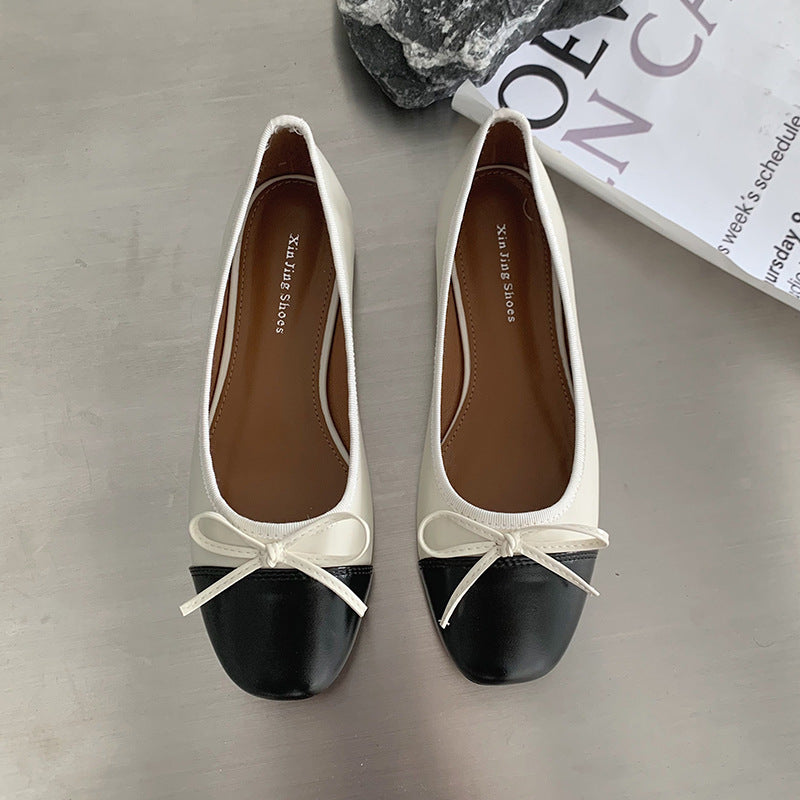 2023-3 French round toe Mary Jane women's shoes small fragrant style low-cut temperament single shoes bow bean scoop shoes for women 