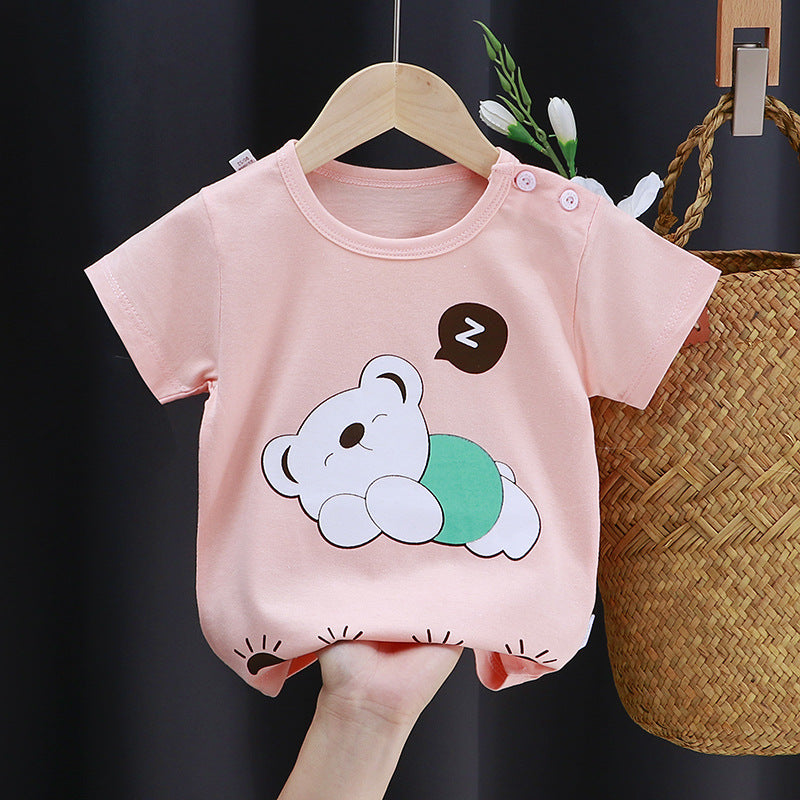 Children's short-sleeved t-shirt pure cotton girls summer clothes baby baby summer children's clothes 2023 boys tops one piece drop shipping 