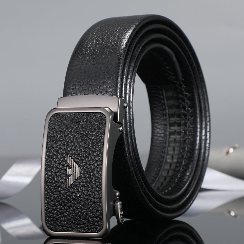 Men's belt automatic buckle laminated leather alloy buckle head litchi pattern business casual belt men wholesale one piece drop shipping