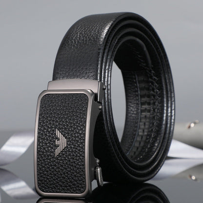 Men's belt automatic buckle laminated leather alloy buckle head litchi pattern business casual belt men wholesale one piece drop shipping