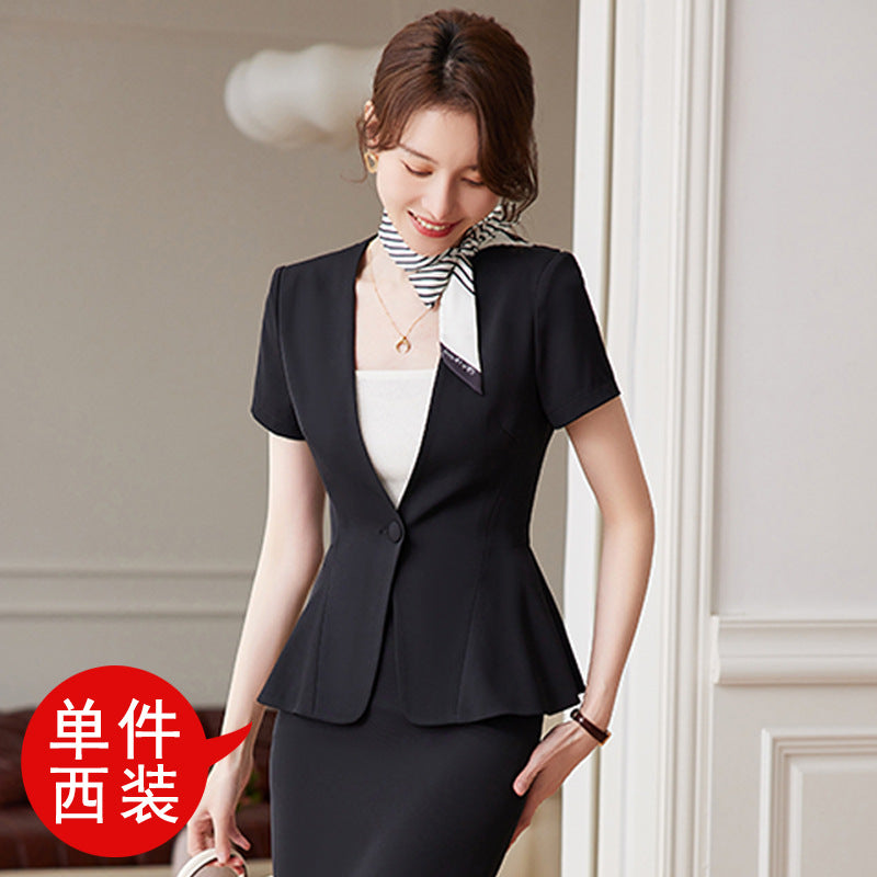 Short-sleeved professional suit suit for women summer thin front desk suit temperament beauty salon work clothes female stewardess uniform 