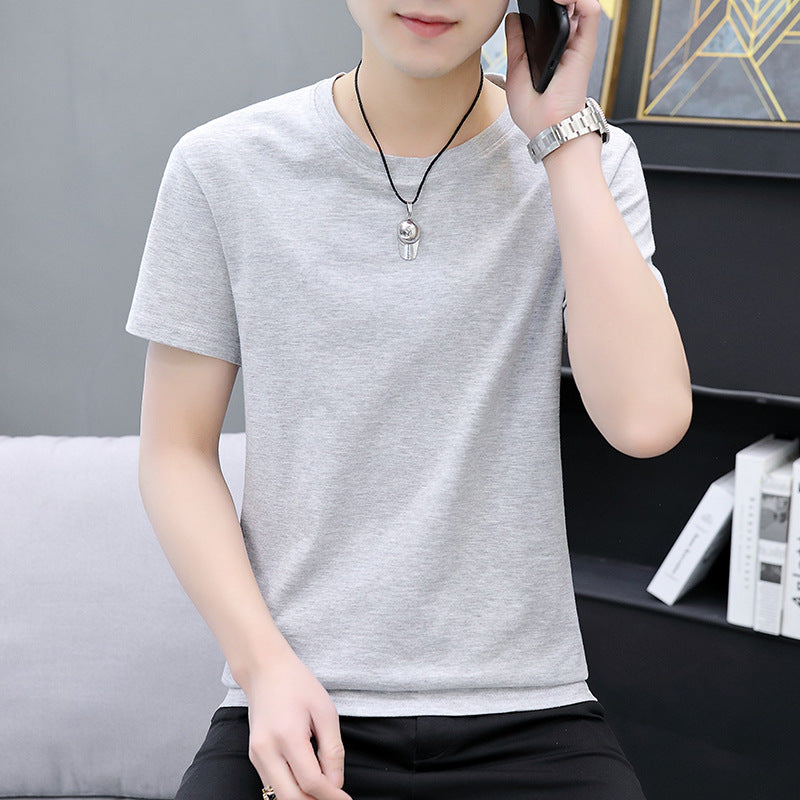 180g pure cotton t-shirt solid color short sleeve 2023 new short sleeve men's summer round neck trendy printed top half sleeve 