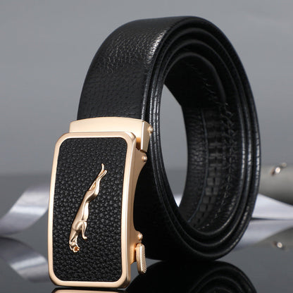 Men's belt automatic buckle laminated leather alloy buckle head litchi pattern business casual belt men wholesale one piece drop shipping