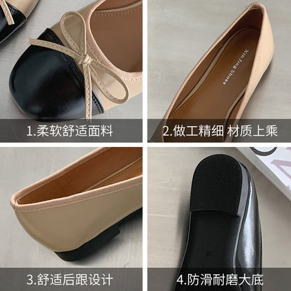 2023-3 French round toe Mary Jane women's shoes small fragrant style low-cut temperament single shoes bow bean scoop shoes for women 