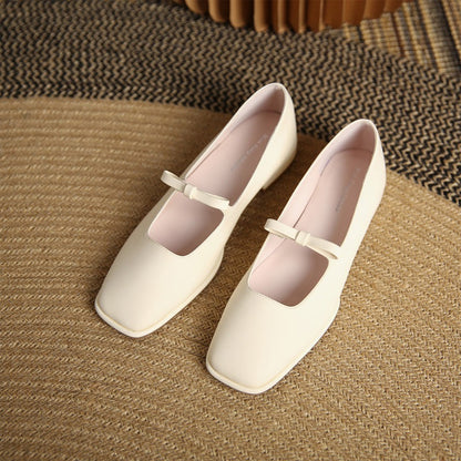 JH-6 square toe Mary Jane shoes women's one-word bow shallow mouth low heel single shoes summer French slip-on women's shoes 