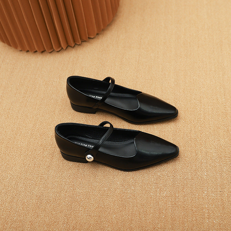 771-6 Pointed toe shallow mouth flat bottom thick heel single shoes new fashion casual one-strap Mary Jane women's shoes 