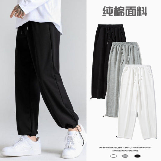 Autumn and winter men's and women's pure cotton straight loose trendy i pants ins versatile drawstring casual sports pants 