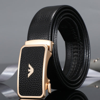 Men's belt automatic buckle laminated leather alloy buckle head litchi pattern business casual belt men wholesale one piece drop shipping